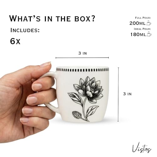 Image of Vistas Lotus Porcelain Cup Set of 6 for Tea, 200ml Each | Microwave & Dishwasher Safe Tea Cups Set of 6 | Matte Finish Ceramic Tea Cup Set | Coffee Cups & Mugs for Every Occasion