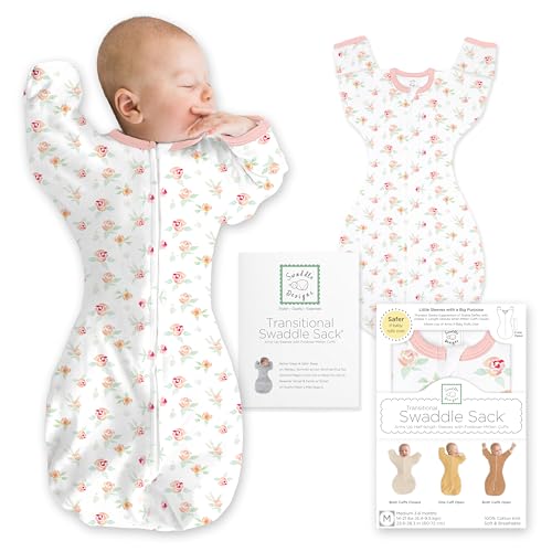 Image of SwaddleDesigns Transitional Swaddle Sack, Arms Up Half-Length Sleeve & Mitten, Most Gradual Transition Swaddle for Newborn