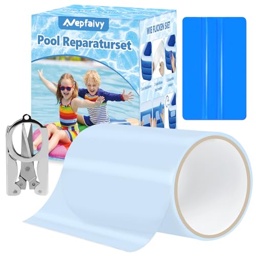 Nepfaivy Pool Reparaturset Poolflicken Selbstklebend - 10 x 150cm Wasserdichter Pool Kleber Flickzeug PVC Reparatur Klebeband Flex Tape für Pool Poolfolie Wasserbett Schlauchboot Luftmatratze