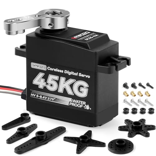 45KG Servo Motor Steering High Torque for RC：Smraza HV 8.4V Coreless Waterproof Digital Servo Stainless Steel Gear Compatible with RC 1/10 1/8 Car Truck Crawler/Robot/Boat with 25T Servo Horn（270°）