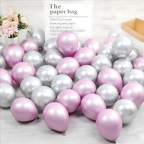 Image of Chrome Balloon for Birthday Decoration Kit Metallic Pink 20 pcs Latex Glossy Finish Party Balloons for Wedding, Anniversary Celebration 10 Inch Helium & Air Supported