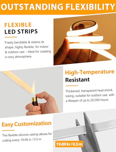 Image of Lamomo COB LED Strip Lights 98.4Ft, Warm White Outdoor Waterproof Neon Rope