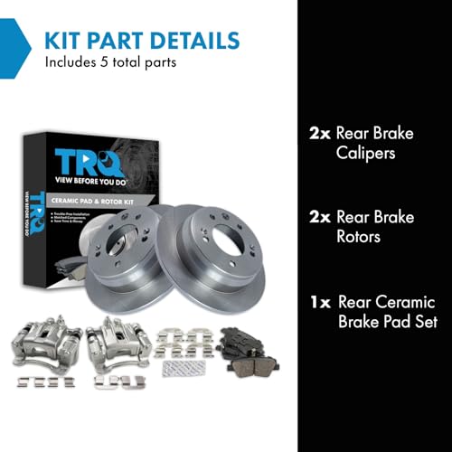 Image of TRQ Rear Brake Pad and Rotor Set Ceramic Rotors Calipers | For 2016 Kia Sportage with Manual Parking Brake