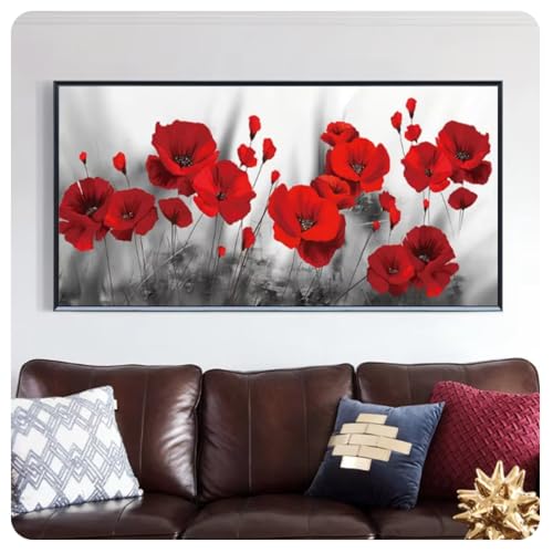 Peinture Pavot Rouge deco salon moderne chaleureuse toile 40x80