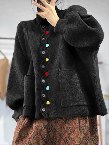 Image of JASCLS Women's Casual Loose Knit Cardigan Oversized Color Block Full Sleeve Sweaters for Women