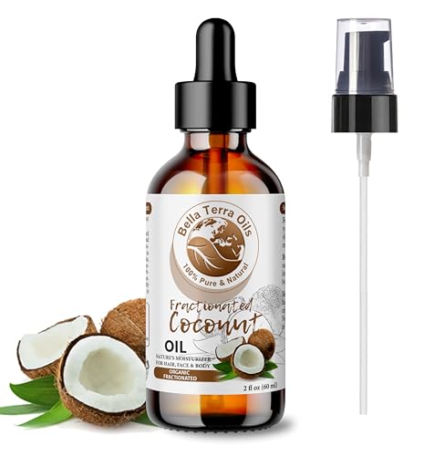 Bella Terra Oils - Organic Fractionated Coconut Oil 2oz - Unveil the Power of Coconut in its Liquid Form, Packed with Vitamins & MCTs, The Crown Jewel of Carrier Oils
