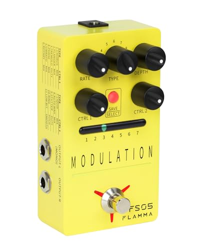 FLAMMA FS05 - Pedal de modulación múltiple para guitarra eléctrica, pedal de efectos estéreo con 7 ranuras almacenables, 11 efectos de modulación, True Bypass