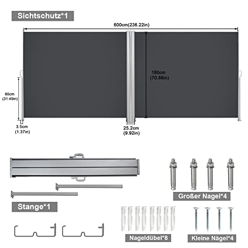 Doppel Seitenmarkise 180x600