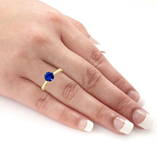 Diamond Wish 14K Yellow Gold Round-Cut Blue Sapphire Gemstone Solitaire Engagement Ring 6Prong(1/4-1 cttw) 4-94