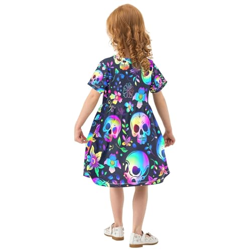 Girls' Short Sleeve Dresses Flowers Halloween Sugar Skull Gothic Toddler Casual Sundress Size 2-10 Years 203256323