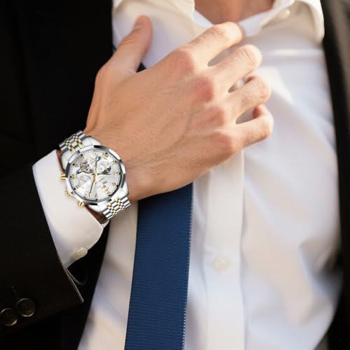 Image of OLEVS Automatic Watches for Men Business Dress Mechanical Watch Stainless Steel Waterproof Self Winding Classic Date Luxury Diamond Skeleton Men Wristwatch