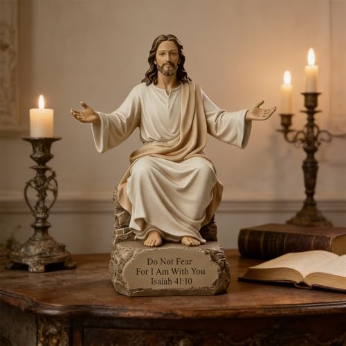 5in Resin Sitting Jesus Statue & "I Am with You" Sign Christmas Decorations - image 1