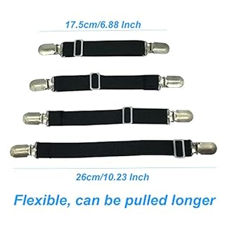 BetyBedy 4Pcs Adjustable Bed Sheet Fasteners Suspenders, Elastic Sheet Band Straps Clips, Cover Grippers Suspenders Holder for Mattress Pad Cover, Sofa Cushion (Black)