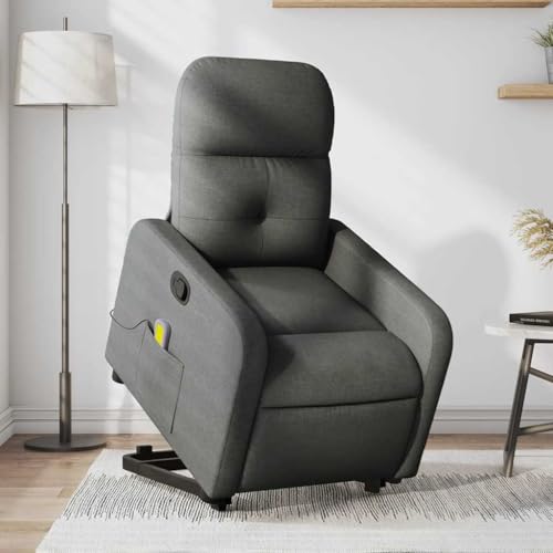 KTHLBRH Silla de Masaje Reclinable Elevable con Función Eléctrica y Vibración, 6 Puntos de Masaje, Tela Gris Oscuro, Inclinación Manual 135 Grados, Estructura Estable de Madera