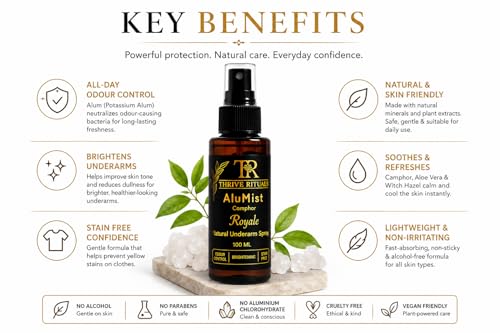 Image of AluMist Royale Underarm Spray, Natural Alum Deodorant for Men & Women, Long-Lasting Odour Protection, Helps Brighten Underarms, Alcohol-Free Formula, Daily Freshness, 100 ml