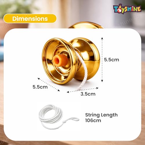 Image of Toyshine High Gloss Speed Metal YoYo Spinner Toy with String | Smooth Spinning Trick YoYo Skill Toy for Hand Eye Coordination | Classic Skill Game Toy for Kids Boys Girls & Teens - Golden
