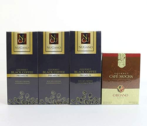 (3) NuGano Artisan Instant Black Coffee with Zero Calories, Free (1) Organo Gold Café Mocha