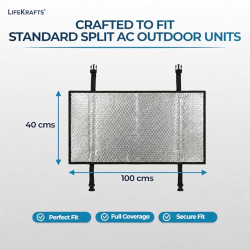 Image of LifeKrafts AC Outdoor Unit Cover for Split AC 1 Ton & 1.5 Ton | Aluminium AC Outdoor Unit Protector | Heat-Insulated Weather-Resistant AC Cover | 100x40 cm | Pack of 1