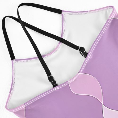 Bolaz Girls Swimsuits One-Piece Bathing Suits Multicolor Kids Sport Summer Beach Swimwear for 3-10 Years Old-Purple and Light Purple Wavy Columns Pattern4
