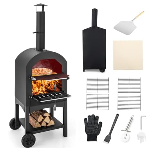 Giantex Pizza Oven Outdoor, Wood Fired Pizza Oven with Pizza Stone, Pizza Peel, Waterproof Cover, Cooking Grids, Pizza Maker with Wheels for Outside Camping Backyard Party (64 Inch)