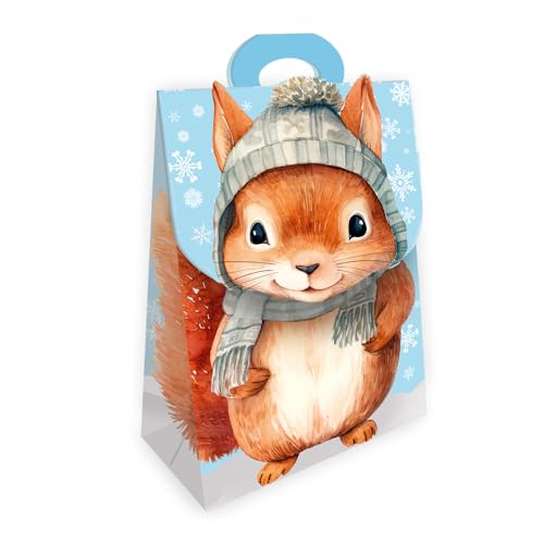 TRÖTSCH - Geschenktasche mit Verschluss Eichhörnchen Winter: Tragetasche Papiertüte Geschenktüte Henkeltasche