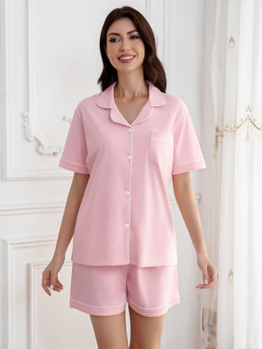 QZH.DUAO Girls & Women's Pajamas Set 100% Cotton PJ Set Button-Down Short Sleeve Sleepwear for Ages 5-144