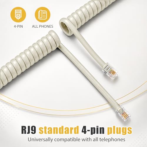 Image of Comtrue Phone Cords for Landline, 2-Pack, Telephone Handset Cords | Ivory, Universally Compatible, Tangle-Resistant, Noise-free, Go-to Length, Ideal for office & home