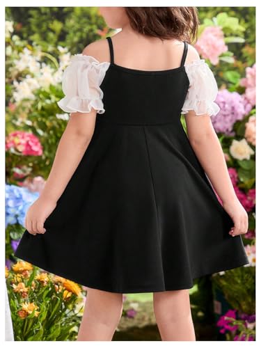MakeMeChic Girl's Summer Dress Cute Bow Knot A Line Spaghetti Strap Puff Sleeve Mini Party Dresses2