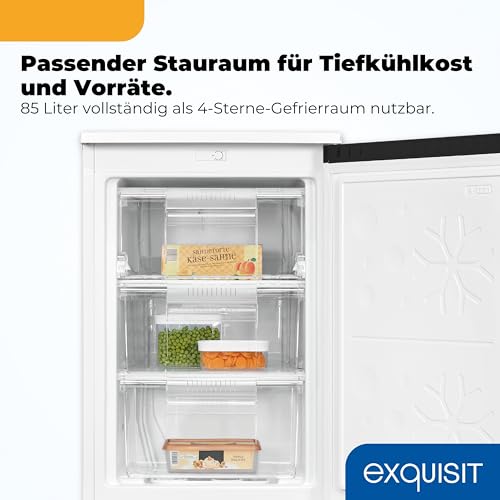 Exquisit Gefrierschrank | 85 l Nutzinhalt, 4 Sterne Gefrierfach -18°C, 39 dB, Energieklasse C | manuelle Temperaturregelung, 2 Gefrierschubladen, Klappe, wechselbarer Türanschlag | GS581-051C weiss