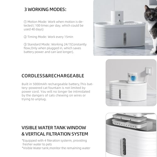 Fuente de agua recargable para gatos 2.5L inalámbrica miniatura 7
