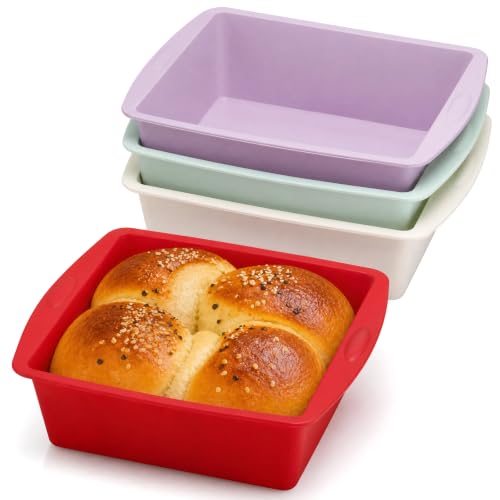 VINATO 4 Piezas Moldes Silicona Cuadrado Moldes de Silicona Reposteria Antiadherente Molde Silicona Bizcocho Horno, Molde Cuadrado Moldes Reposteria Para Hornear Pan, Pasteles, Cuadrado