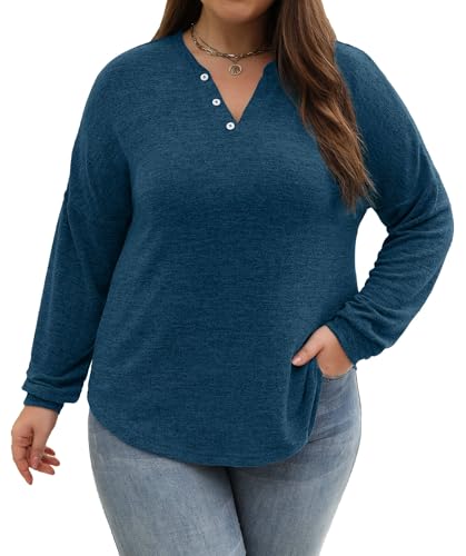 Image of Gloria&Sarah Womens Plus Size Tops Long Sleeve Henley Shirts Fall Fashion Oversized Sweatshirt Tunic Sweaters L-4XL