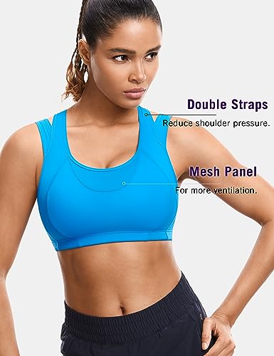 Image of SYROKAN Sports Bras for Women High Support Mesh Full Coverage Racerback Wireless No Bounce Running Bras