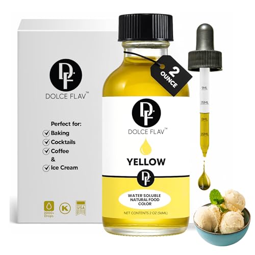 Image of Dolce Flav Natural Yellow Food Coloring - 2 oz Bright Plant-Based Color from Curcumin | Water-Soluble Liquid Color for Baking, Drinks & Frostings | Graduated Dropper Included | | Kosher | No Artificial Dyes | Made in USA