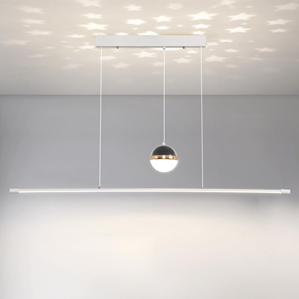 Lampadario a Sospensione lineare dimmerabile per Tavolo da Pranzo a LED con Telecomando, Lampada a proiezione stellare, lampadari Moderni a Sospensione per Cucina, Camera da Letto