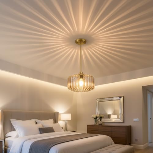 Image of Mid Century Modern Pendant Light Glass Hanging Ceiling Light Fixture Amber Kitchen Island Pendant Lighting Gold Chandelier Hanging Lamp for Living Room Dining Room Bedroom