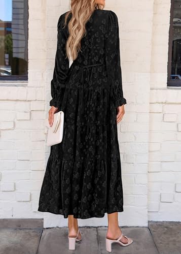 Image of KIRUNDO Spring Wedding Guest Dresses for Women 2026 Maxi Floral Long Sleeve Elegant Ruffle Tiered Flowy Party Long Dress