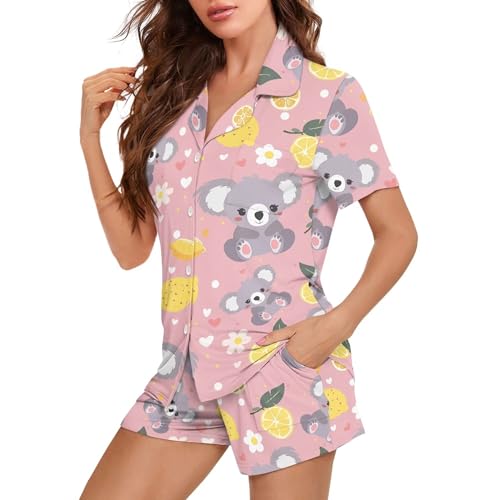 Image of Pjs Womens Short Sleeve Button Down Pajamas Set Two-Piece Nightwear with Pockets