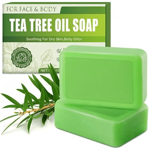 Tea Tree Oil Soap Bar Antifungal Soap Body Acne Cleanser Natural Face Wash Soothes Itchy Skin Removes Body Odour Daily Hygiene for Men & Women