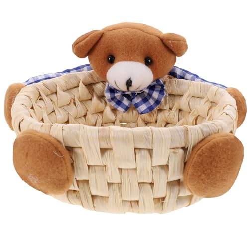 HEALEEP Cesta de Almacenamiento Grande de Tejido Artesanal en Forma de Oso, Cesta Decorativa Multifuncional para Escritorio y Cocina, Porta Frutas y Porta Artículos Varios