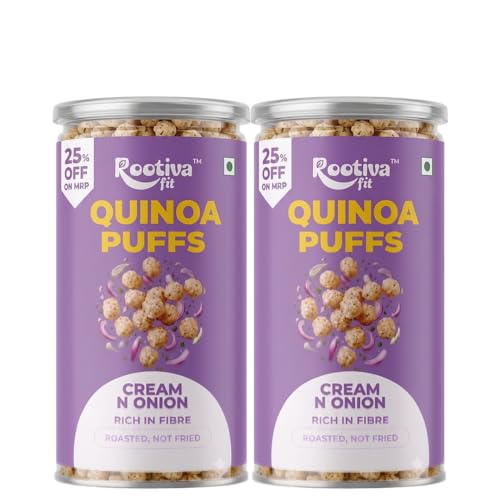 Image of ROOTIVAFIT Quinoa Puffs Cream & Onion Flavour, Roasted Not Fried, Rich in Fibre, Ready-to-Eat Snack, 80 g, Pack of 2