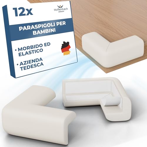 Hoffenbach 12x Paraspigoli Angolari in Gomma per Bambini, Paraspigoli Autoadesivi per Mobili Tavolo e Spigoli, Para Angoli per Bambini, Sicurezza in Casa, Bianco