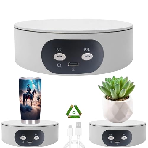 JAYEGT Motorized Rotating Display Stand 5.2 inch/ 11Lbs Load Spinning Display Stand for Epoxy Glitter Tumbler Jewelry Watch Tumbler 360 Degree Turntable for Photography Product Online show-White