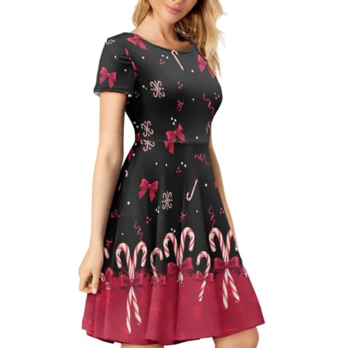 Image of Forchrinse Summer Dresses for Women Crew Neck Short Sleeve Midi Dress Casual Beach Vacation Sundress