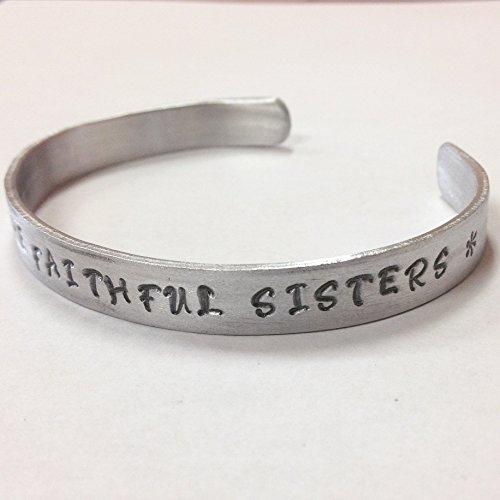 Phi Mu, The Faithful Sisters, Sorority Motto Cuff Bracelet - handstamped in a whimsical font on a non tarnish aluminum cuff, officially licensed