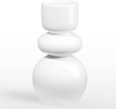 Torre & Tagus 10" White Ceramic Stacked Bubble Vase for Flowers with Gloss Finish - Modern Sculptural Home Decor Accent, Watertight Decorative Vase for Home Decor, Office, Wedding or Gift Sintra