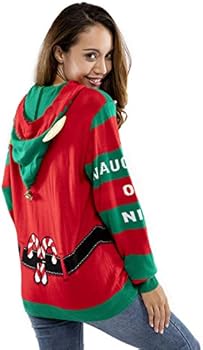 Lelijke kersttrui grappige gebreide kersthoodie voor dames met elfrendier en chrismas boom, feestelijke unisex Xmas Pullover trui trui sweatshirt voor feest
