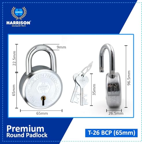 Image of Harrison Padlocks 0324 Free /Round Padlock 65Mm T - 26 with 8 Common Keys /Padlock, Padlocks, Locks for Home, Locks for Main Door