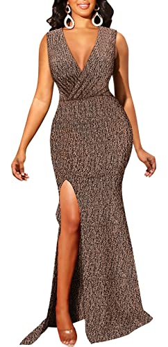Image of BestGirl Sleeveless Sequin Dress for Women Bodycon Ruched Sparkly Evening Formal Dresses