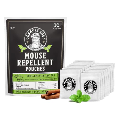 Grandpa Gus's Natural Mouse Repellent Pouches, Cinnamon/Peppermint Oils Repel Mice from Nesting in...